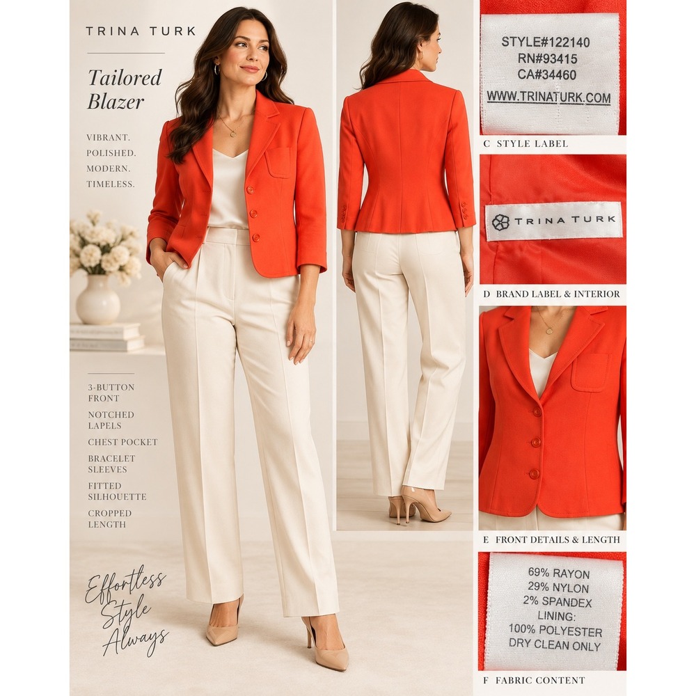 Trina Turk Womens Orange Tailored Blazer 3-Button Cropped Jacket 122140